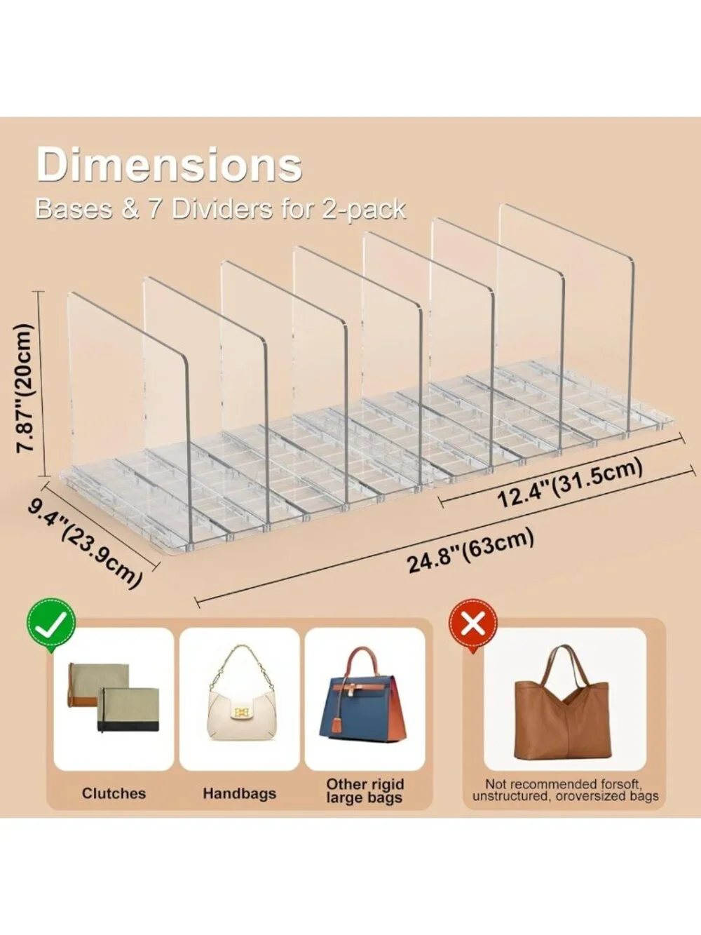 Adjustable Clear Bag & Purse Organizer with Dividers | Handbag Storage Solution
